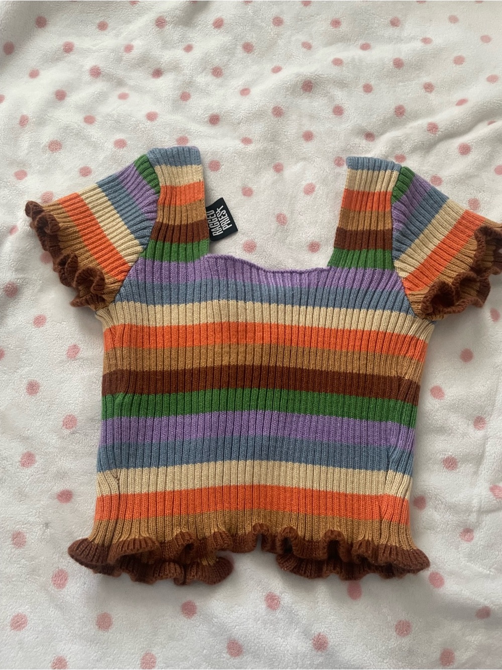The Ragged Priest Multicolor Striped Lace-Up Ribbed Crop Top - Picture 4 of 4